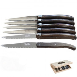 Laguiole boxed of 6 wenge steak knives, tropical rosewood, made in France