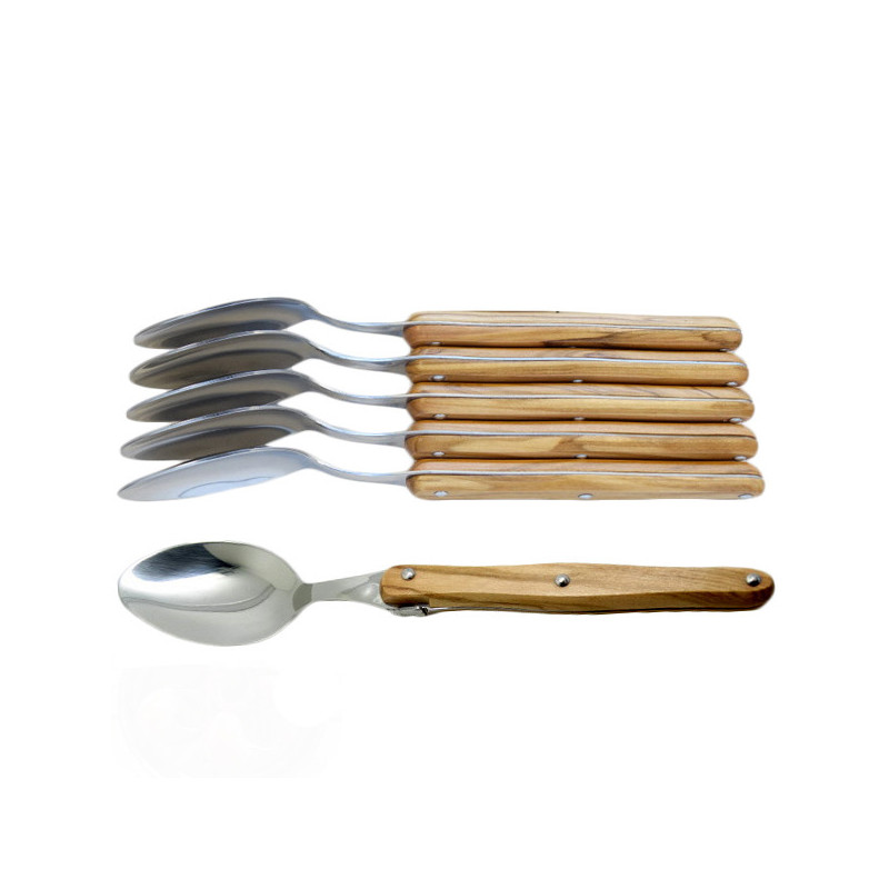 6 cucchiai grandi, manico in legno d'ulivo, fatti a mano