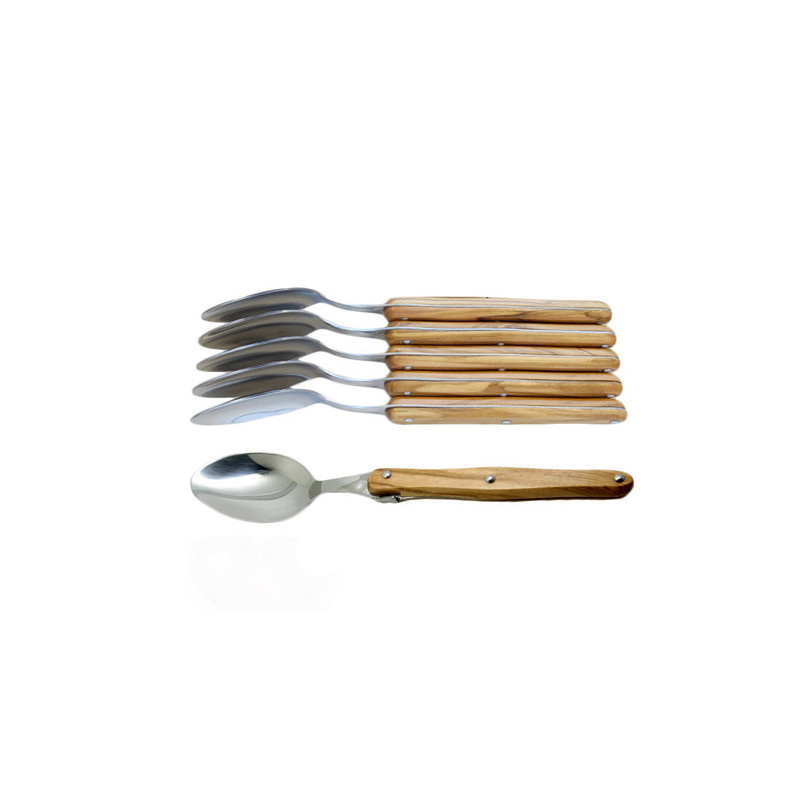 6 cucharas pequeñas Laguiole, mango de madera de olivo, hechos a mano