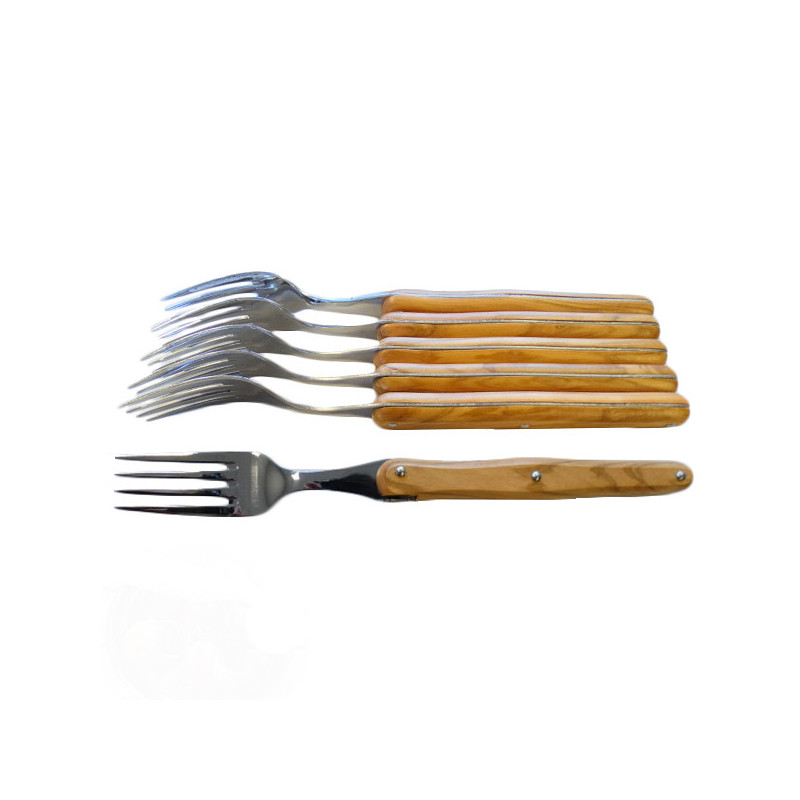 Laguiole boxed of 6 forks, olive wood handle, made in France