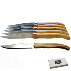 Laguiole boxed of 6 knives, olive wood handle, made in France