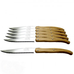 6 cuchillos Laguiole, mango de madera de olivo, hechos a mano