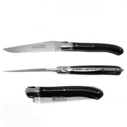 coltello Laguiole bufalo nero, manico decorato con punzoni di acciaio inossidabile, bloccaggio di sicurezza