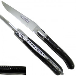 coltello Laguiole bufalo nero, manico decorato con punzoni di acciaio inossidabile, bloccaggio di sicurezza