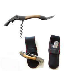 traditional corkscrew with olive wood handle, double lever