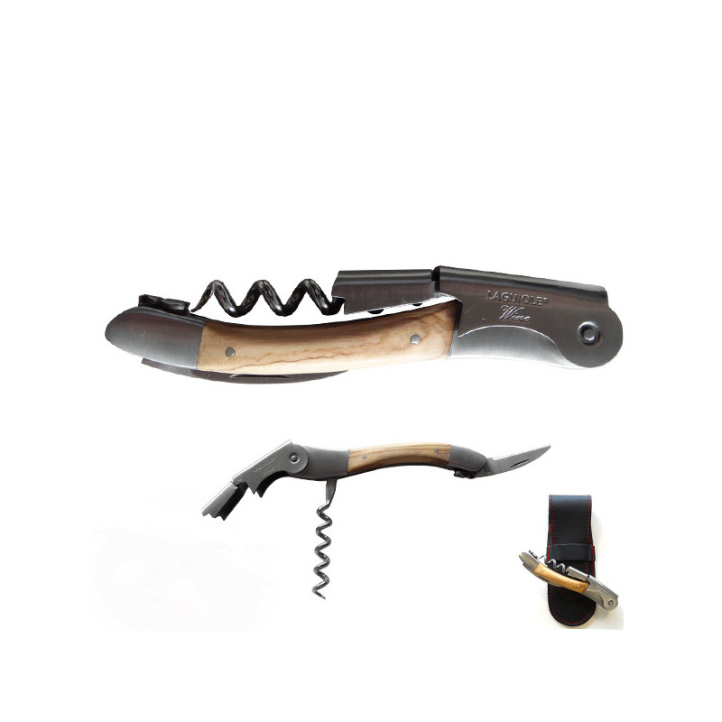 traditional corkscrew with olive wood handle, double lever