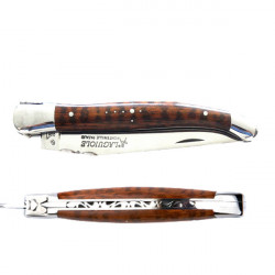 Laguiole amourette wood handle knife, leather case