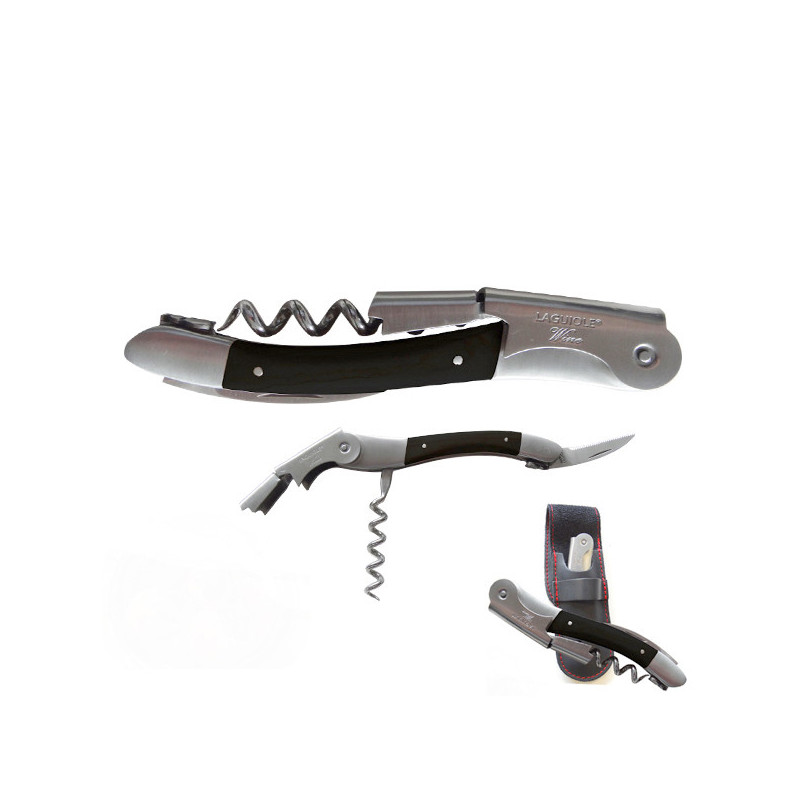traditional corkscrew with ebony wood handle, double lever