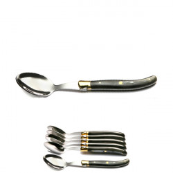 Laguiole boxed set of 6 real black horn handle small spoons