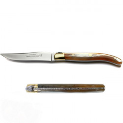 clear horn handle knife, made in France