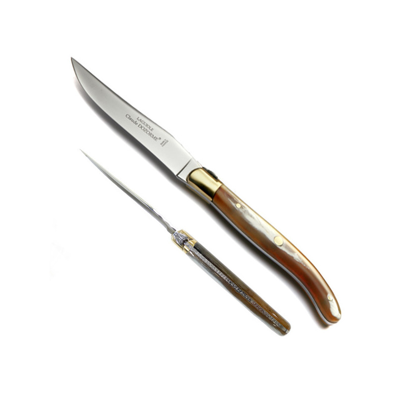 clear horn handle knife, made in France