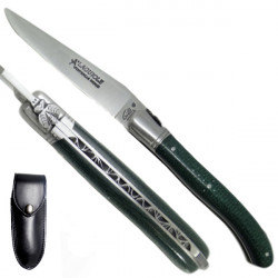 Laguiole Nature knife, lined with fiberglass and epoxy resin, safety lock, leather case