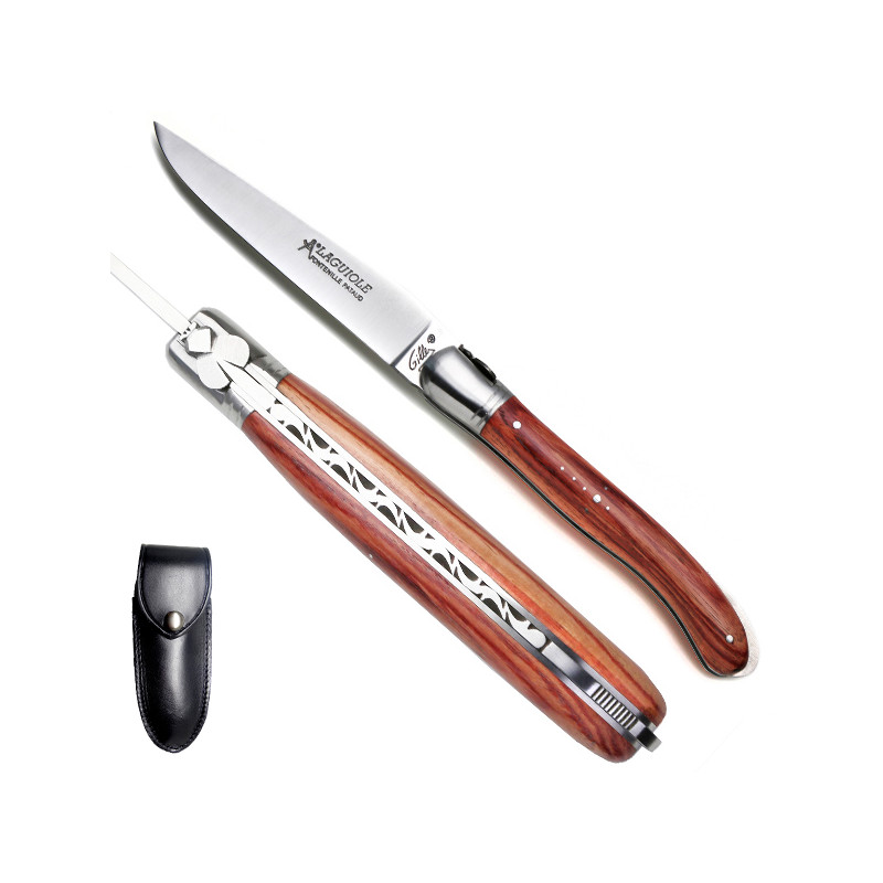 Laguiole rosewood handle Nature knife, safety lock, leather case