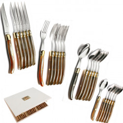 Laguiole Excellence 24 piece boxed set of real clear horn handle