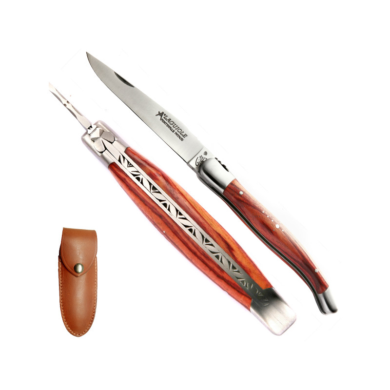 Laguiole rosewood handle knife, leather case