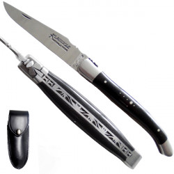 Laguiole ebony wood handle knife, leather case