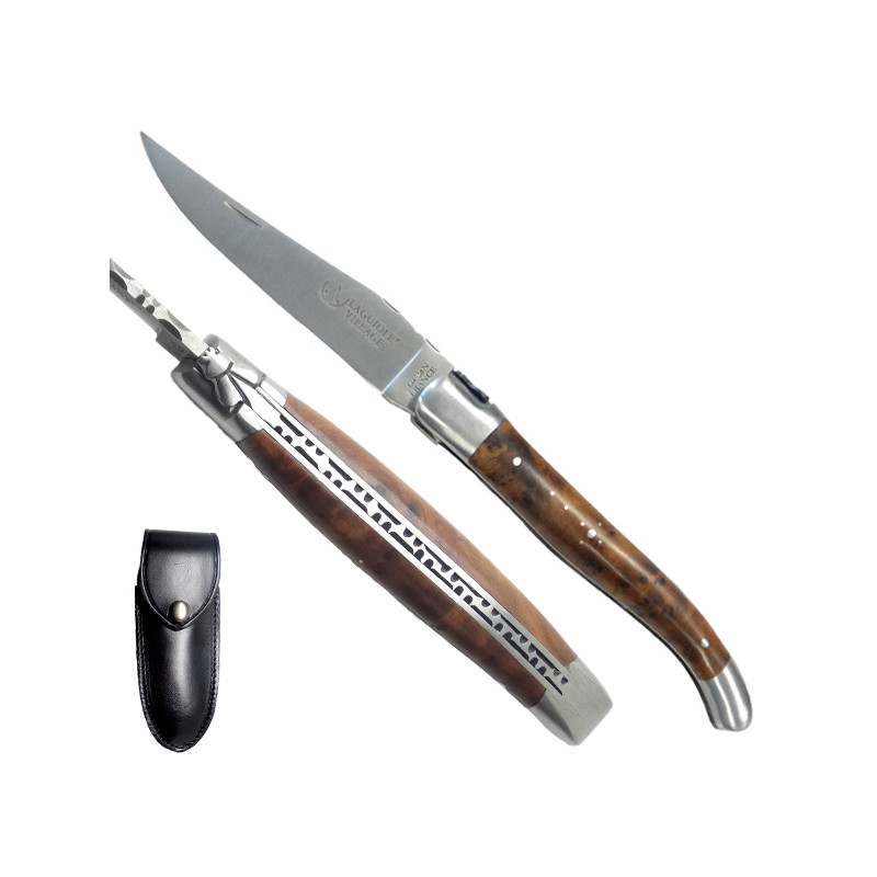 Laguiole thuya burl handle knife - 2, leather case