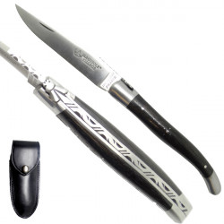 Laguiole ebony wood handle knife - 2, leather case