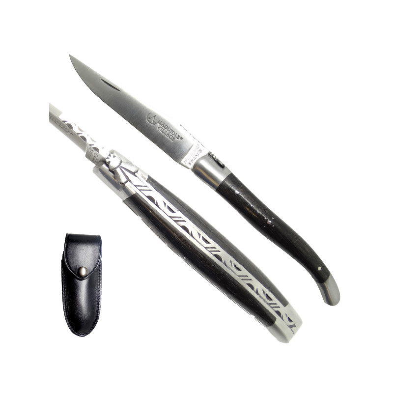 Laguiole ebony wood handle knife - 2, leather case