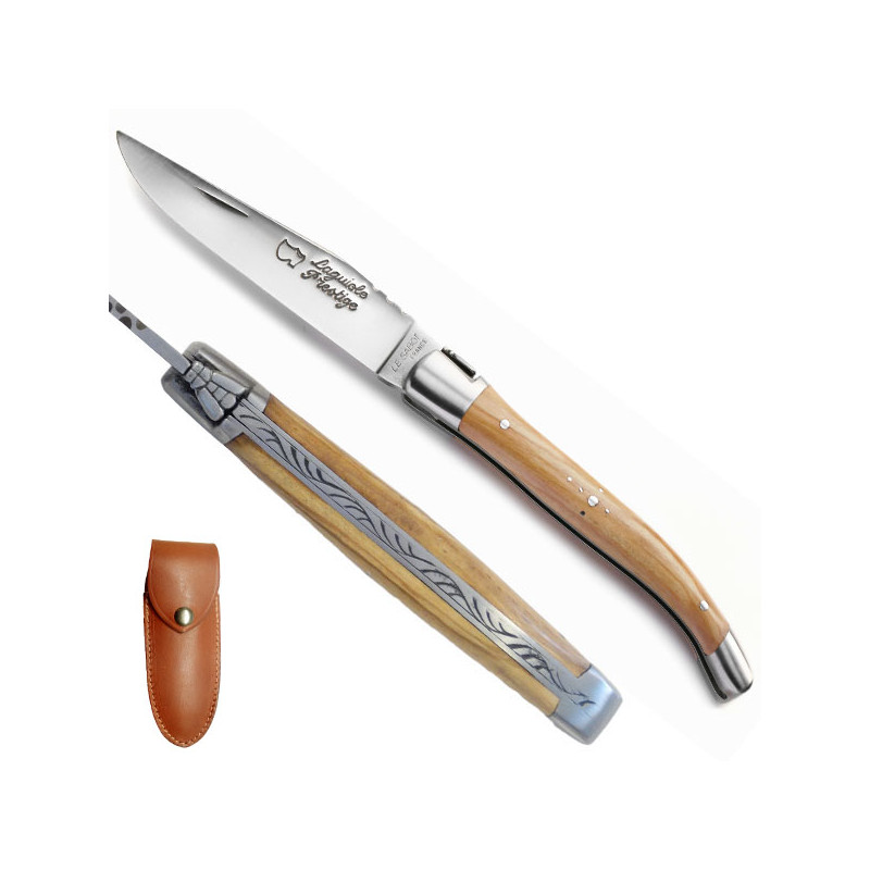 Laguiole olive wood handle knife - Classic range, leather case