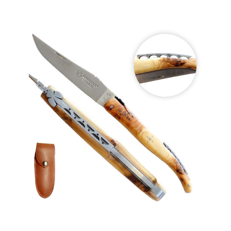 "Paris Iena bridge" Laguiole knife. Juniper wood, leather case