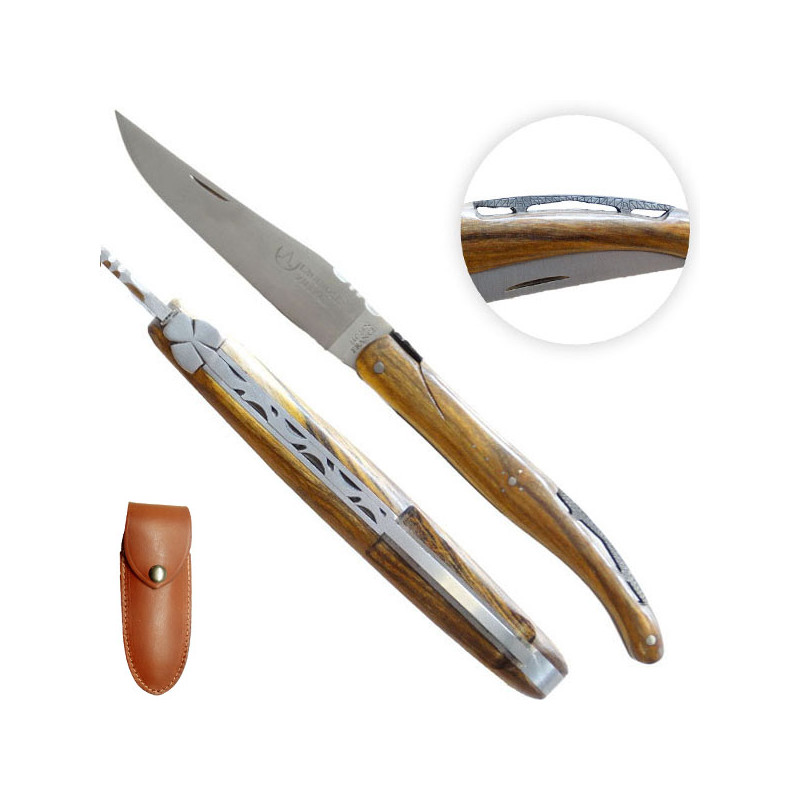 "Paris Mirabeau bridge " Laguiole craftman knife, pistachio wood, leather case