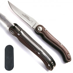 Laguiole brown full grain leather handle knife
