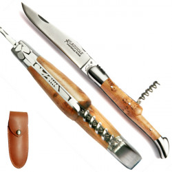 Laguiole juniper burl sommelier knife, leather case