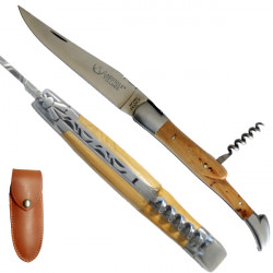 Laguiole juniper wood sommelier knife - 2, leather case