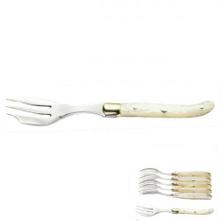 Laguiole boxed set of 6 Ivoirine cake (or oyster) forks, ivory look handle