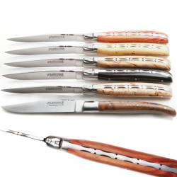 Estuche 6 cuchillos Laguiole Excellence, en maderas preciosas combinadas a la antigua usanza