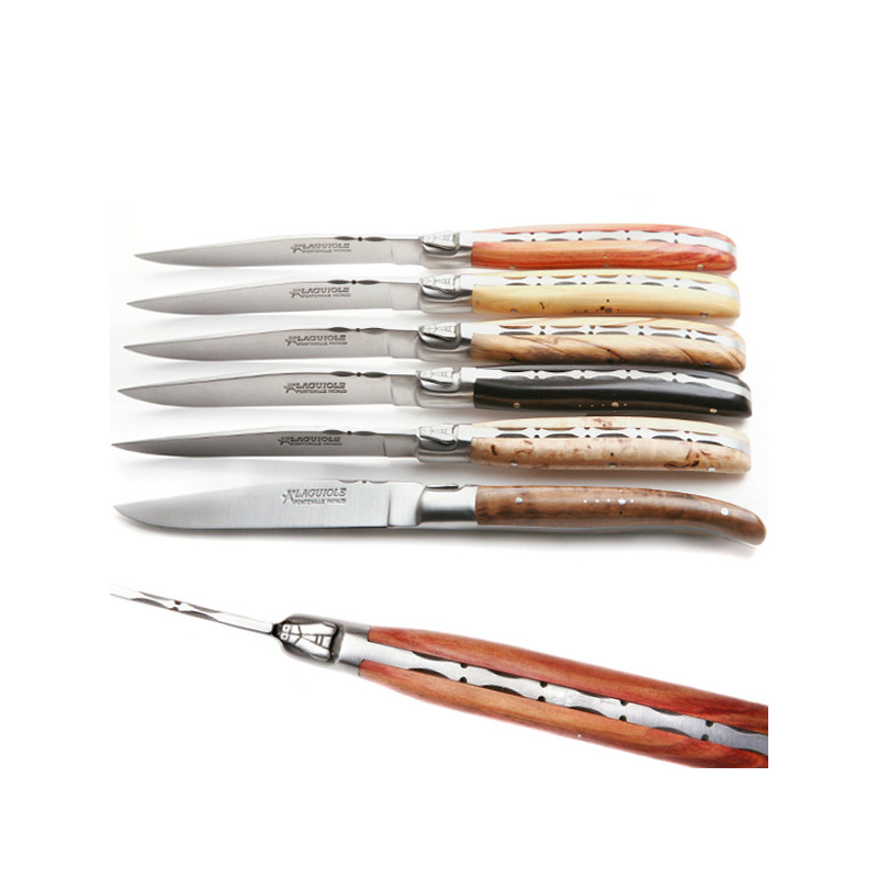 Estuche 6 cuchillos Laguiole Excellence, en maderas preciosas combinadas a la antigua usanza