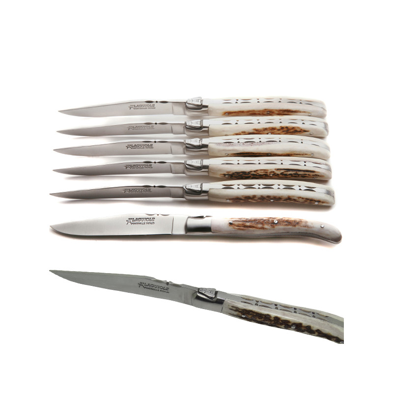 Laguiole Excellence 6er Set Messer, Hirschhorngriff. Handgeschmiedet nach alter Tradition