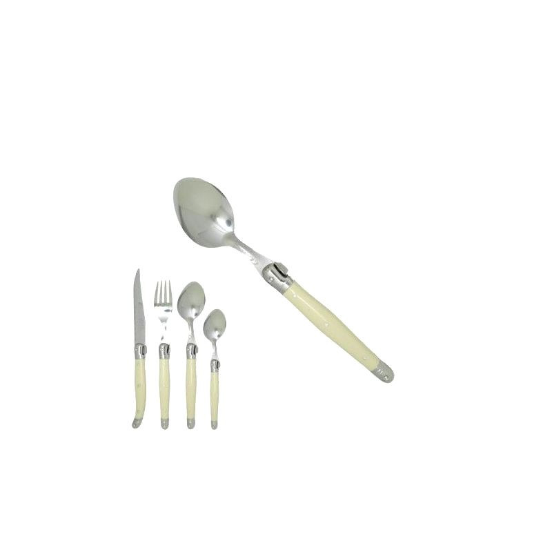 Ivory tone Laguiole small spoon "I create my table", handmade in France.