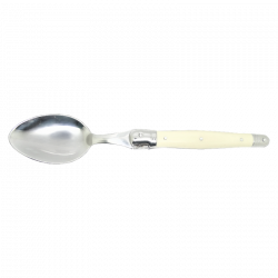 Ivory tone Laguiole large spoon "I create my table", handmade in France.