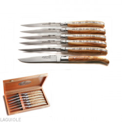 Laguiole Excellence boxed set of 6 olive wood knives made the old