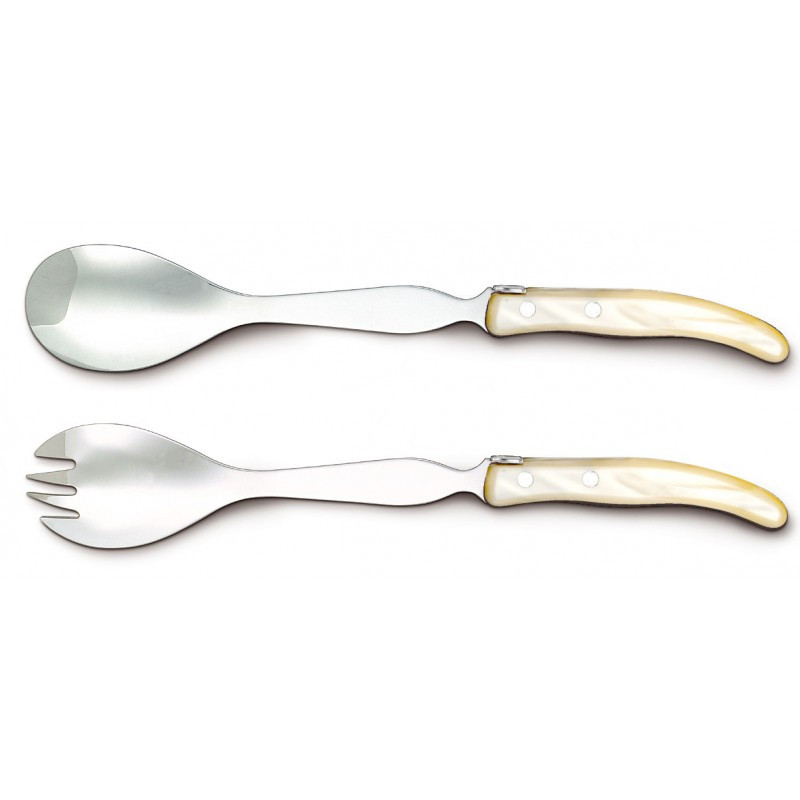 Laguiole contemporary salad servers - Ivory shade color