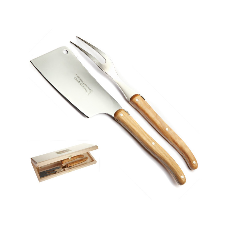 Laguiole boxed set of cheese cleaver and fork olive wood handle