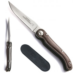 Laguiole brown full grain leather handle knife
