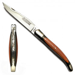 Laguiole ebony-rosewood guilloched knife, leather case