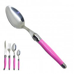 Pink Laguiole large spoon "I create my table", handmade in France.