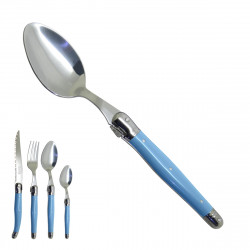 Miami blue Laguiole large spoon "I create my table", handmade in France.