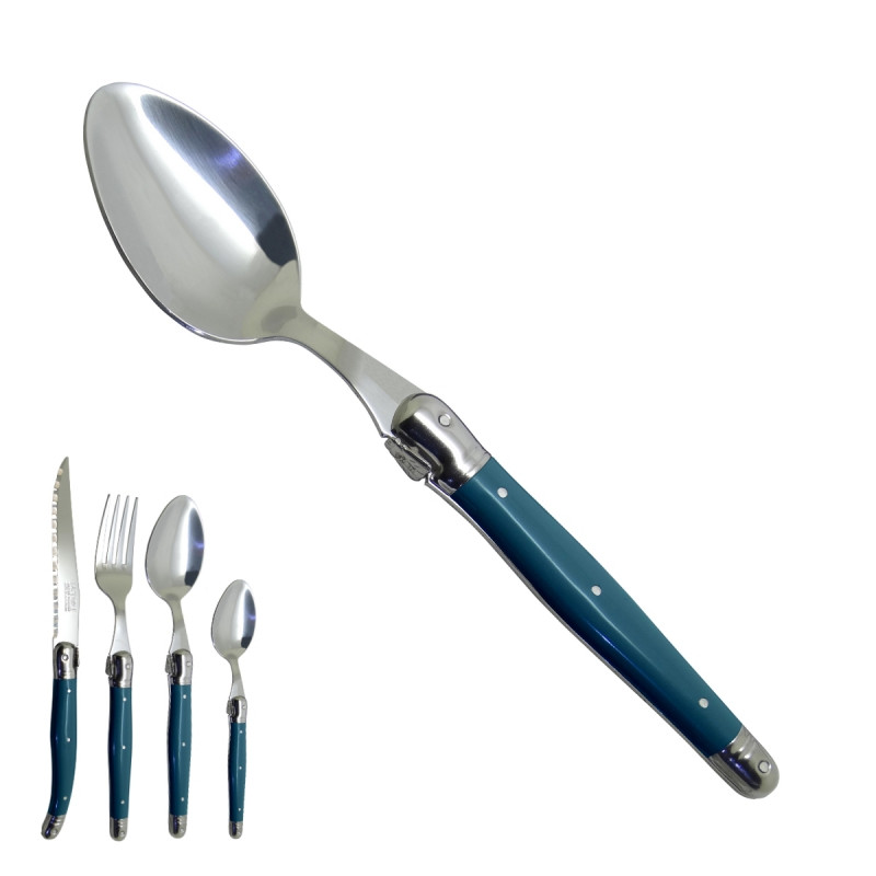 blue duck Laguiole large spoon "I create my table", handmade in France.