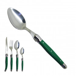 Green Laguiole large spoon "I create my table", handmade in France.