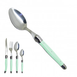 Pale green Laguiole large spoon "I create my table", handmade in France.