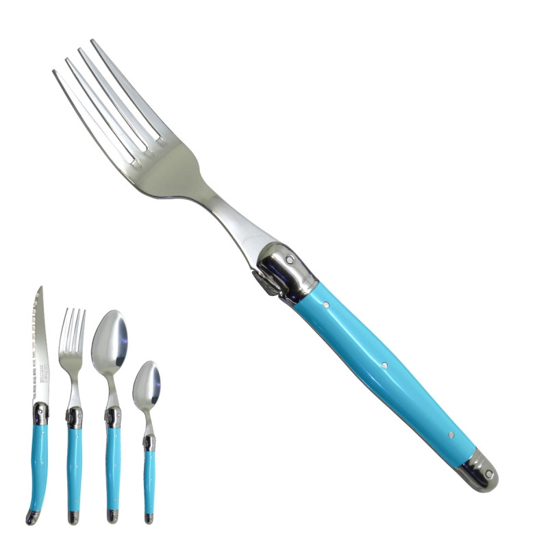 South blue Laguiole fork "I create my table", handmade in France.