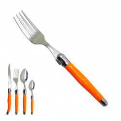 orange Laguiole fork "I create my table", handmade in France.