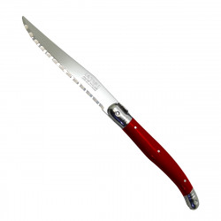 orange red Laguiole knife "I create my table", handmade in France.