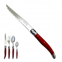 orange red Laguiole knife "I create my table", handmade in France.