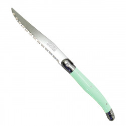 Pale green Laguiole knife "I create my table", handmade in France.